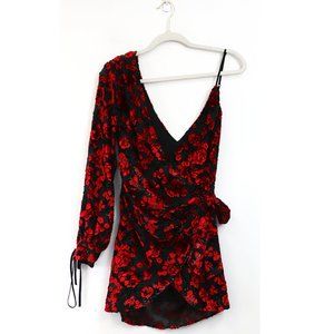 NBD One Shoulder Fil Coupe Floral Wrap Mini Dress
